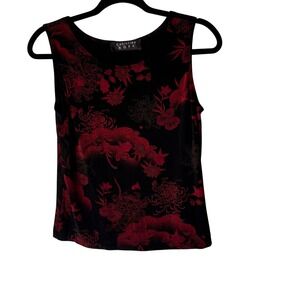 Christina Hope‎ Petite M Y2k Black Floral Tank Top Japanese Grunge Whimsigoth